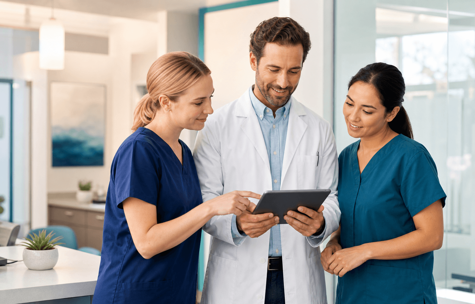 Medical practice team reviewing their connected-care program together